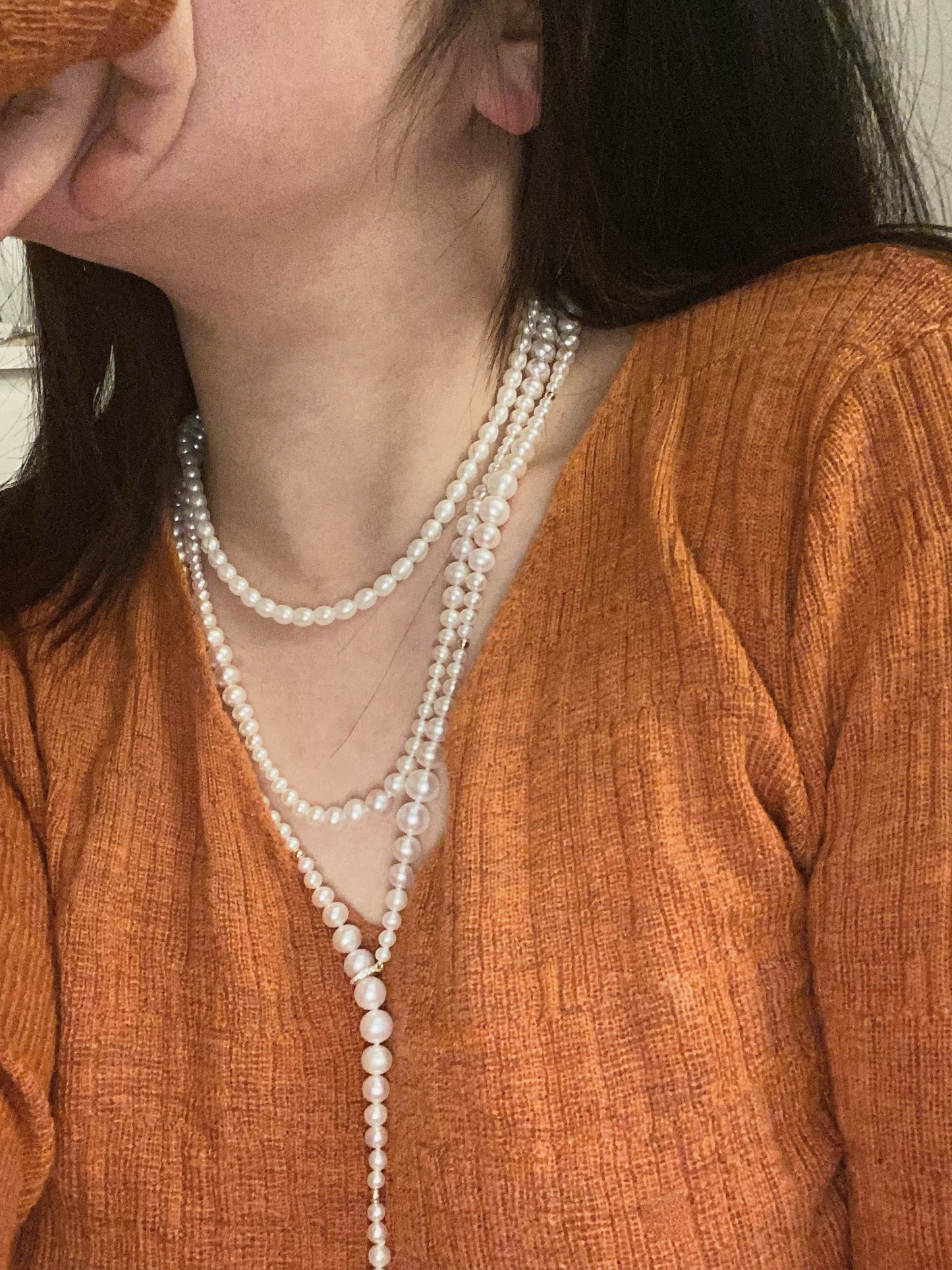 Y necklace with pearls of gradual sizes, 68cm