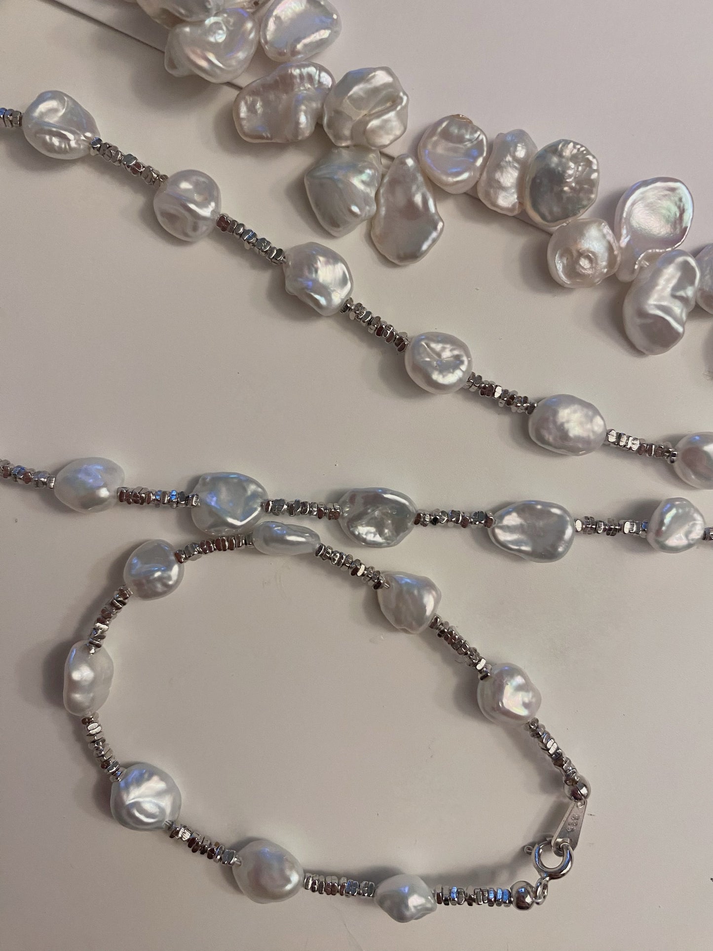 Keshi pearl station necklace (Rare silver blue color)