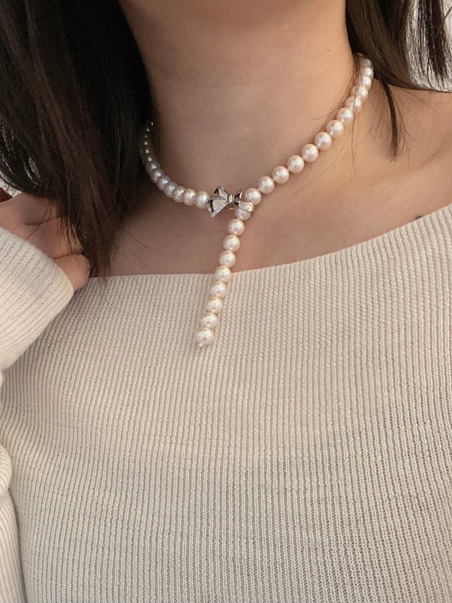 Bowknot pearl necklace