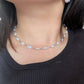 Keshi pearl station necklace (Rare silver blue color)