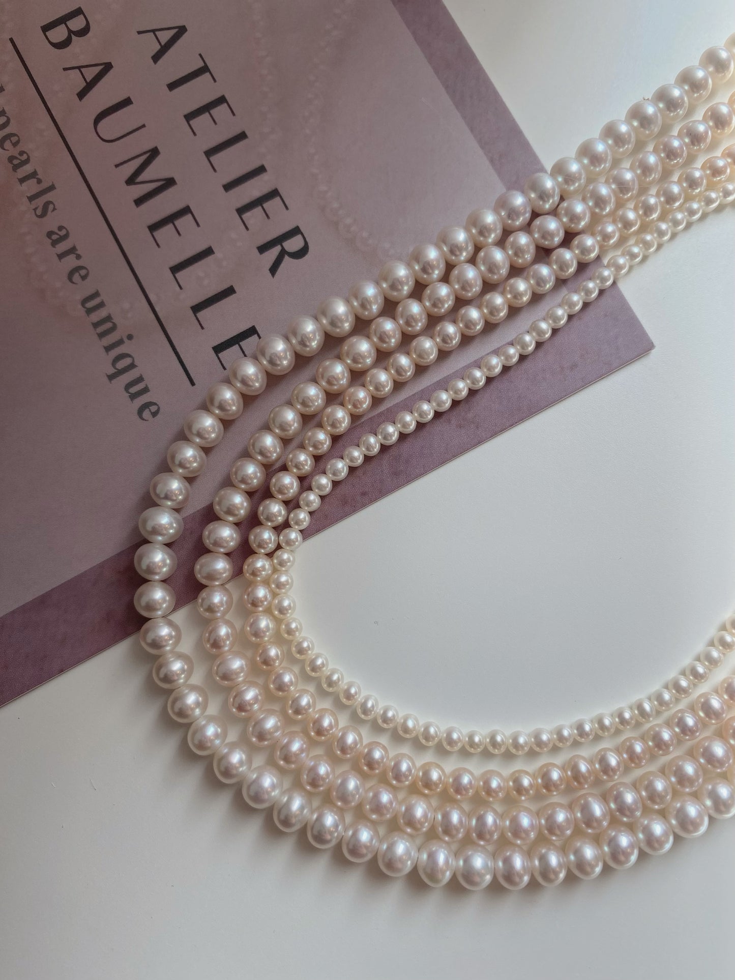 High quality pearls necklace, small sizes 2-5mm