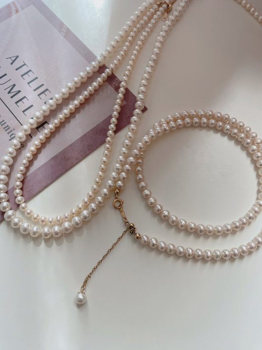 High quality pearls necklace, small sizes 2-5mm