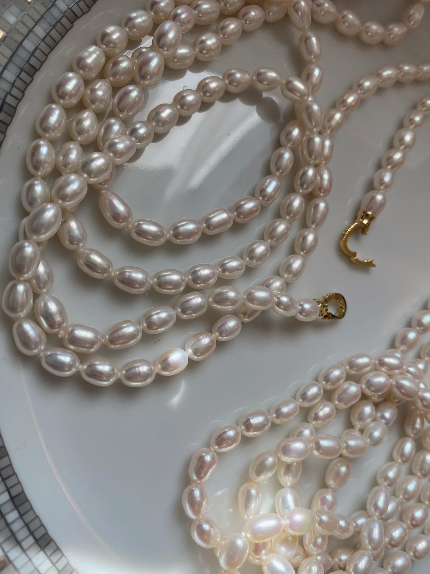 Oval pearl rope necklace, 95cm/120cm