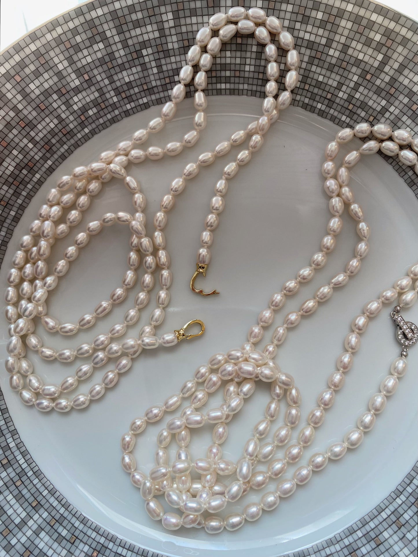 Oval pearl rope necklace, 95cm/120cm