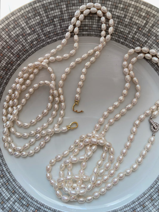 Oval pearl rope necklace, 95cm/120cm