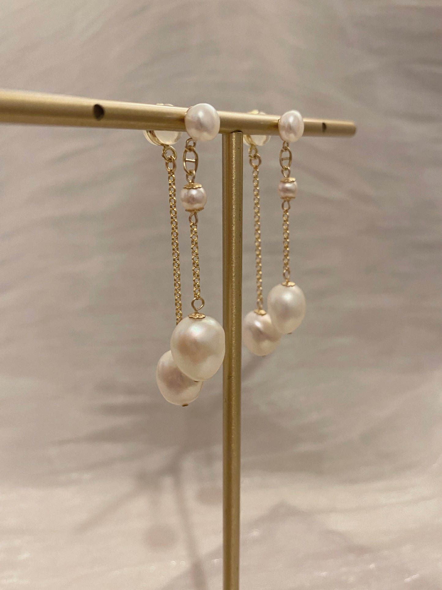 2 in 1, Baroque pearls long chain dangle earrings