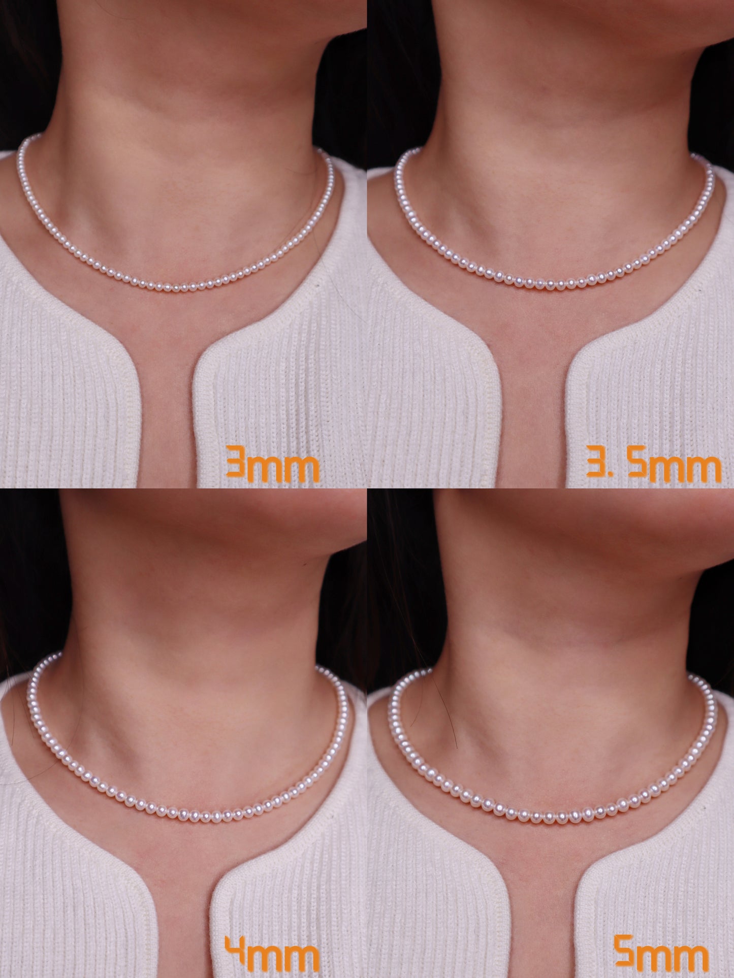 High quality pearls necklace, small sizes 2-5mm