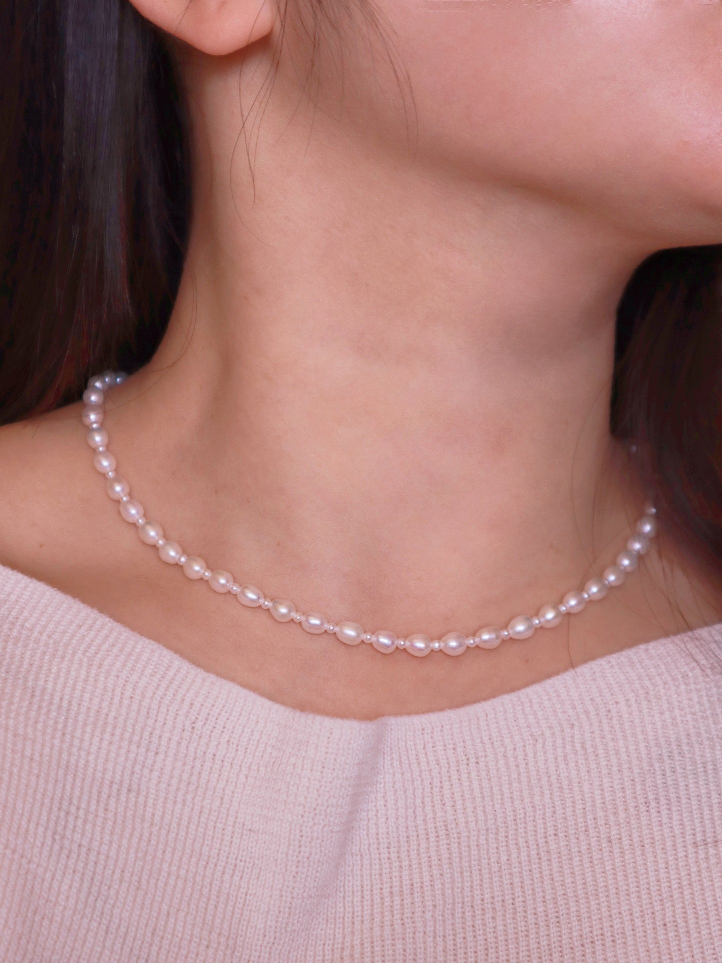 Interlaced oval pearl necklace, 4-5mm