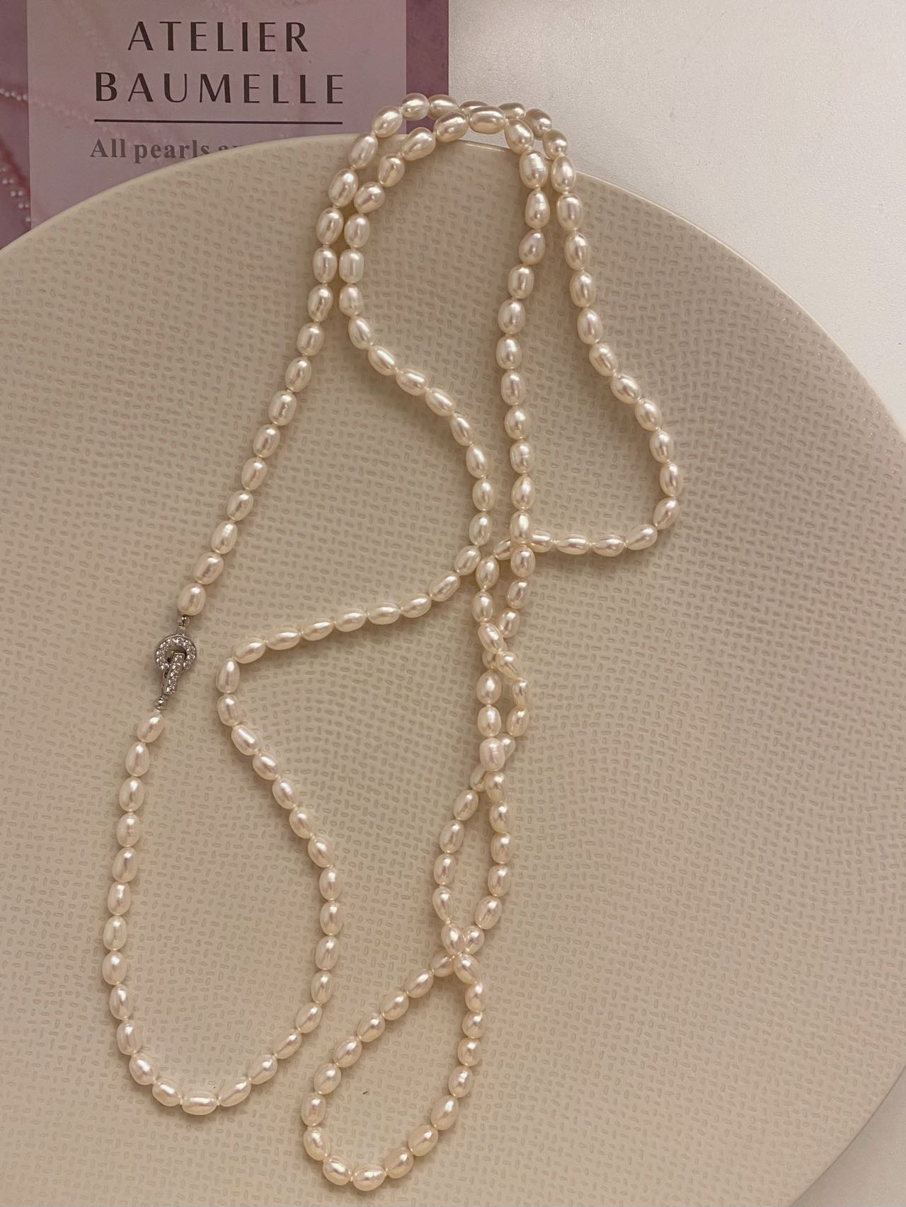 Oval pearl rope necklace, 95cm/120cm