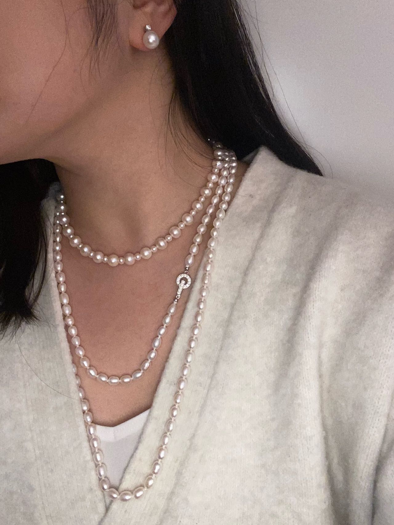 Oval pearl rope necklace, 95cm/120cm