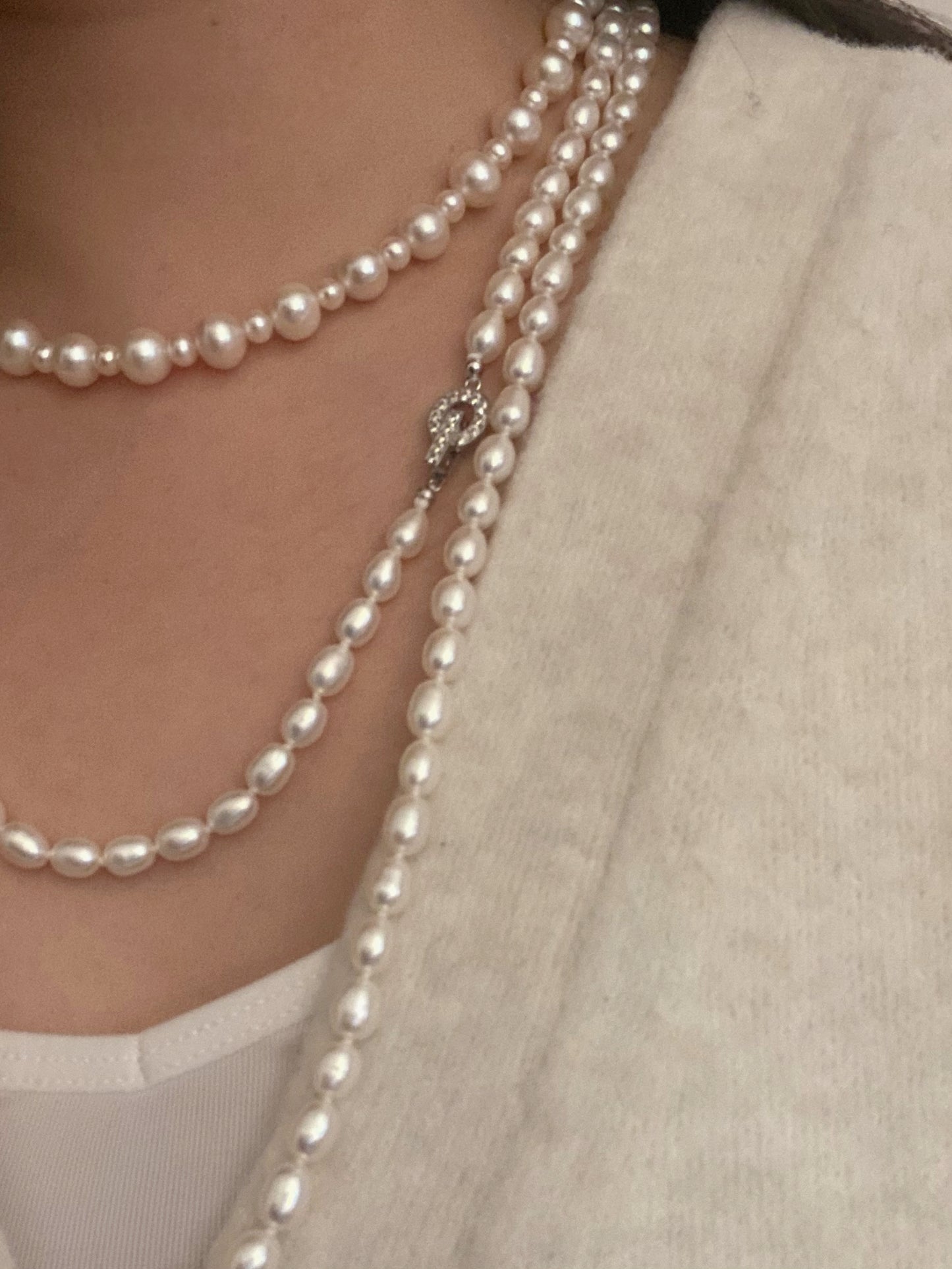 Oval pearl rope necklace, 95cm/120cm