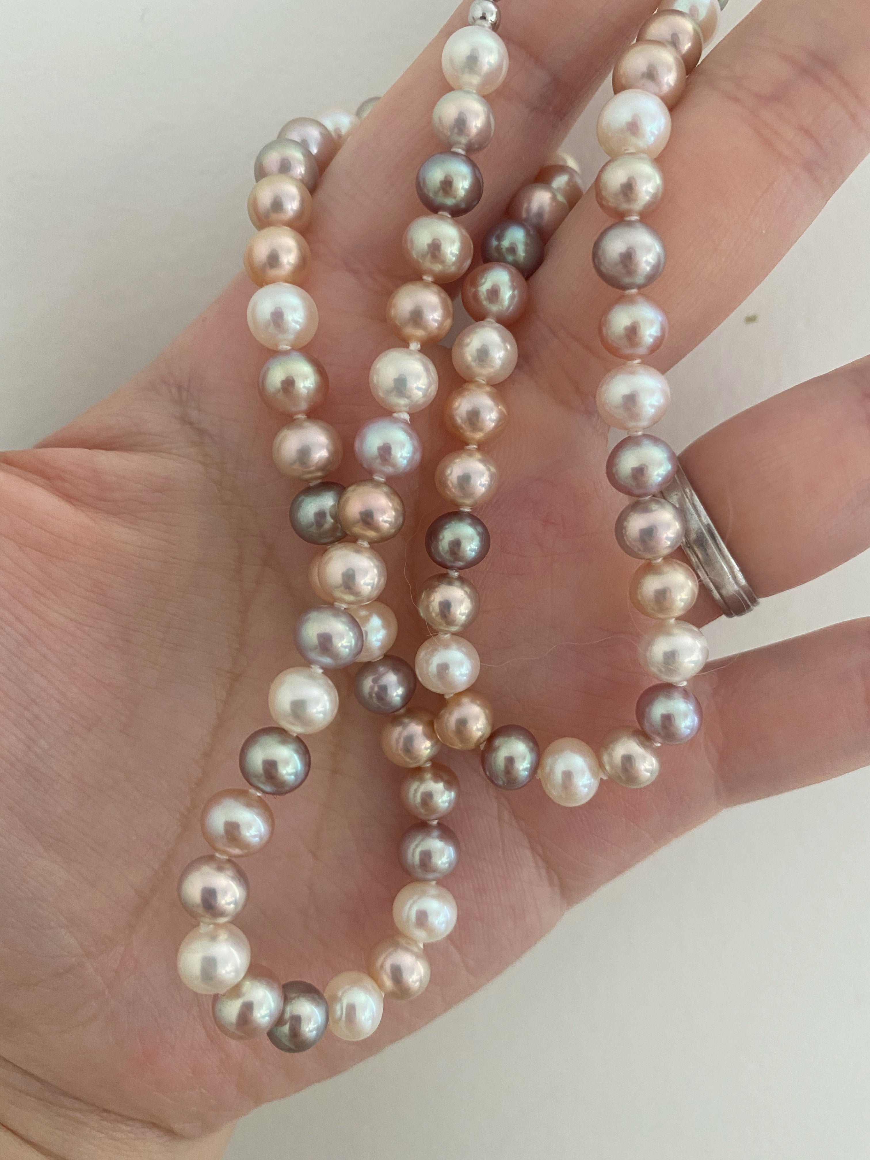 Vintage Faux Pearls and Gold Chain Triple Strand Necklace → Hotbox Vintage