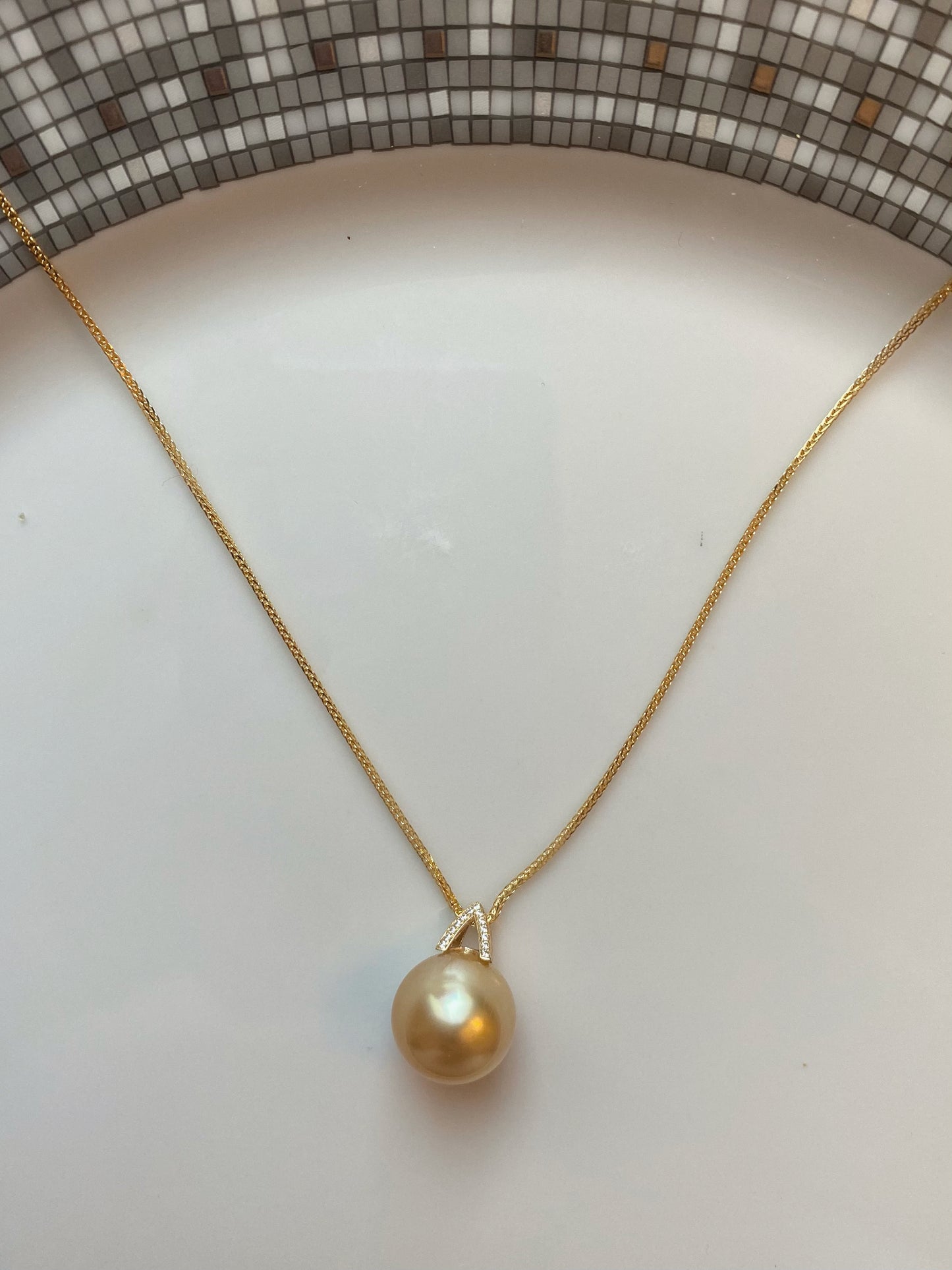 South sea golden pearl pendant necklace 13mm+, 18K GOLD