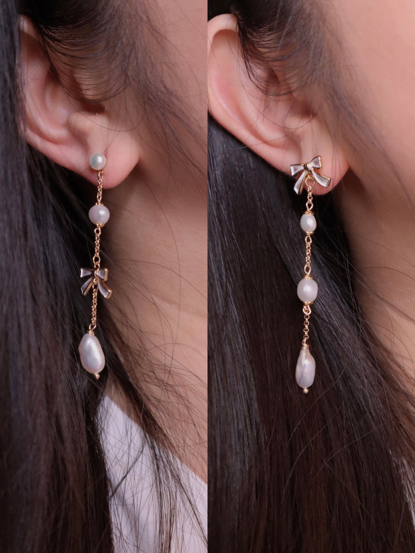 Asymmetrical baroque pearl dangle earrings